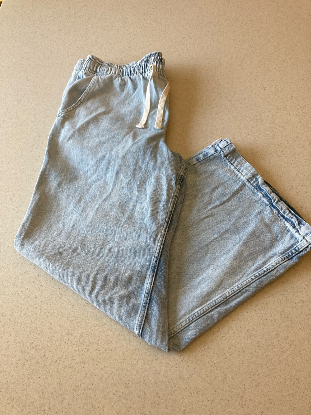 GAP Light Wash High Rise Wide-Leg Drawstring Denim Pull-On Pants Women Size L